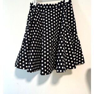 Swing Skirt Black Polka Dot Knee Length Lined Flared Skirt Size 8